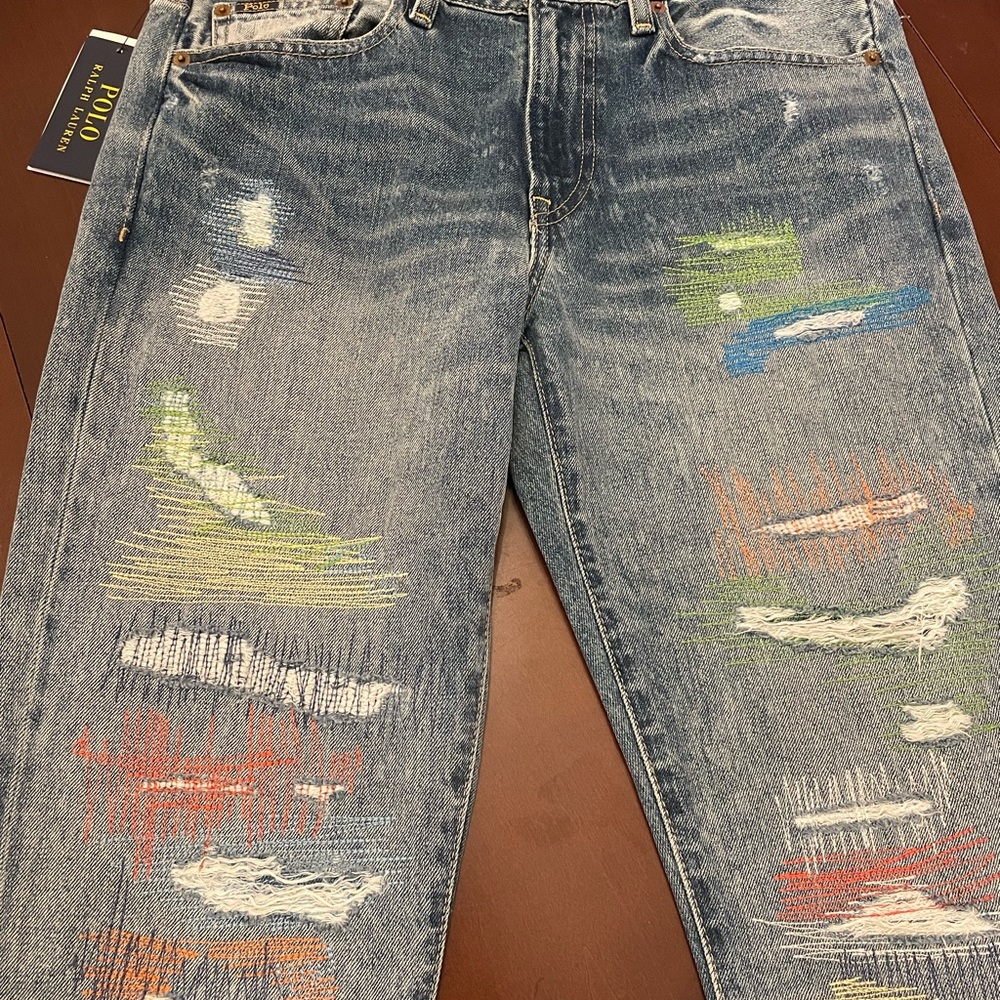 NEW Polo Ralph Lauren Women's Size 27 Avery Boyfriend Threading Distressed Jeans